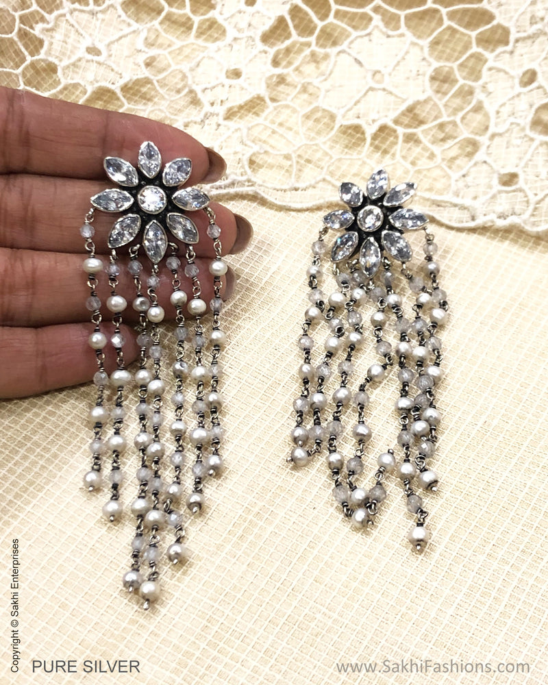 ASDS-24700 - Pure Silver With Pearl & White Stone Earring