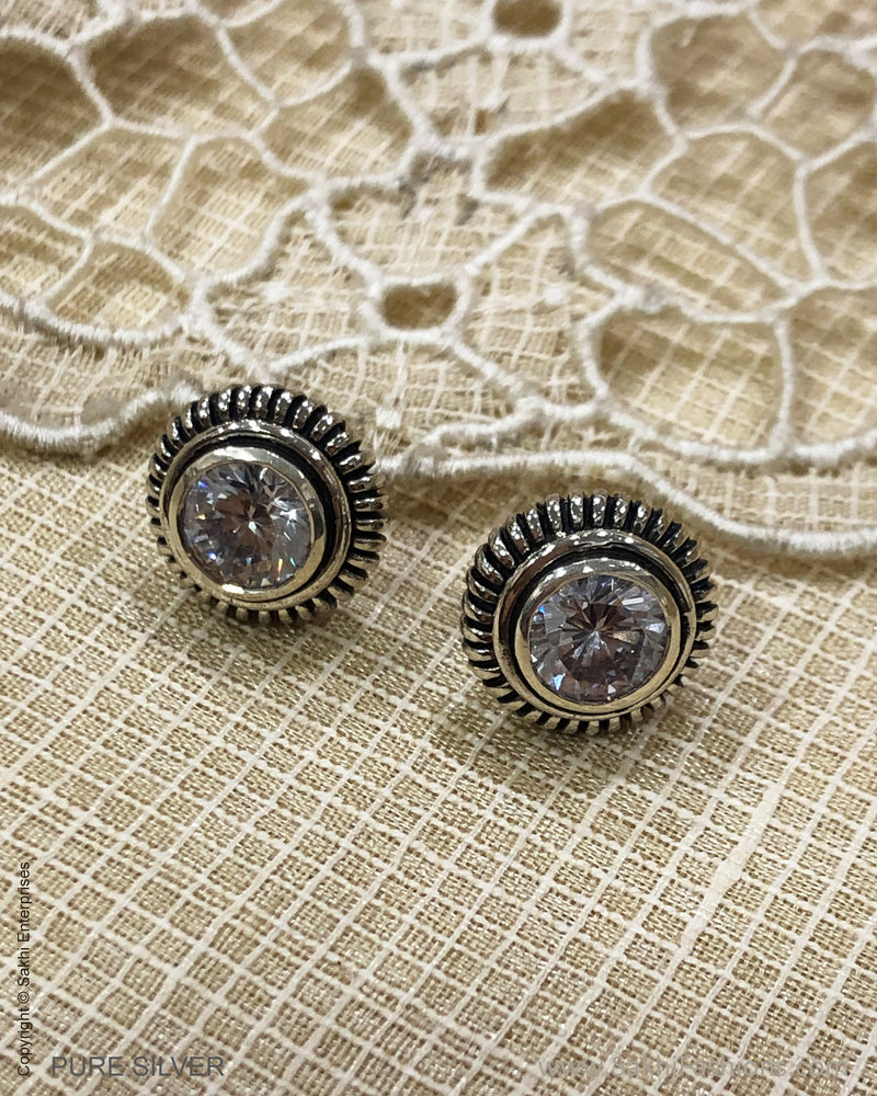 ASDS-24702 Silver White Stone Earring