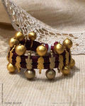 ASDS-24712 - Pure Silver With Gold Plated Bullets With Maroon Thread Bracelet