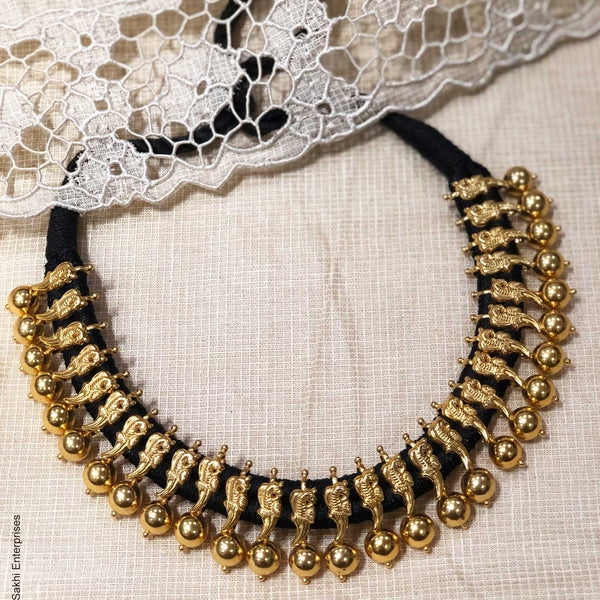 ASDS 24732 Silver Black Thread Necklace sakhifashions