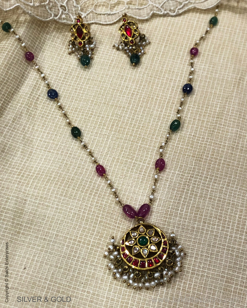 ADDS-24837 - Pure Gold & Silver With Multi Stone & Designed Necklace & Earring