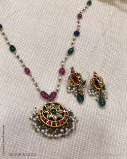 ADDS-24837 - Pure Gold & Silver With Multi Stone & Designed Necklace & Earring