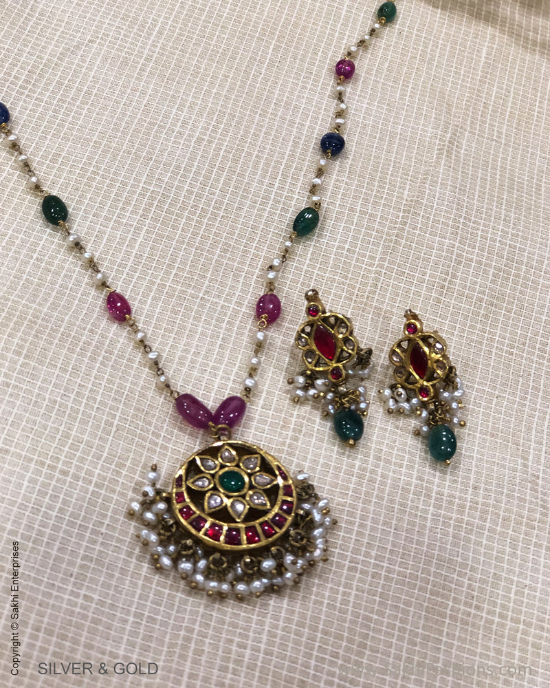 ADDS-24837 - Pure Gold & Silver With Multi Stone & Designed Necklace & Earring
