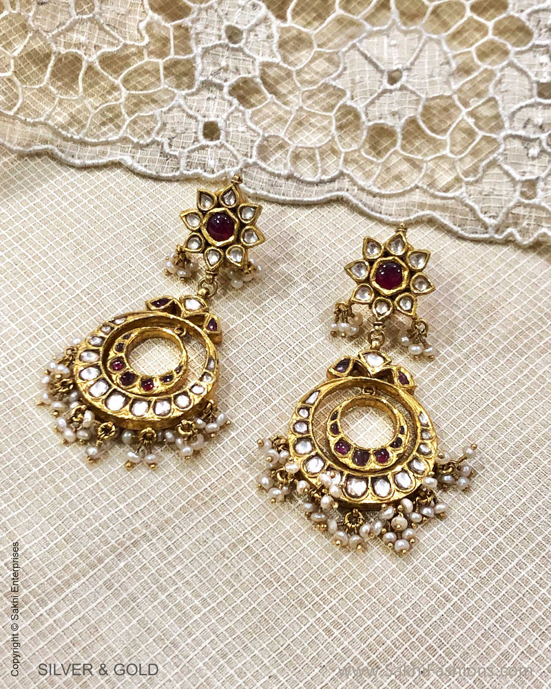 ADDS-24839 - Pure Gold With Multi Color Stones Designed Earring