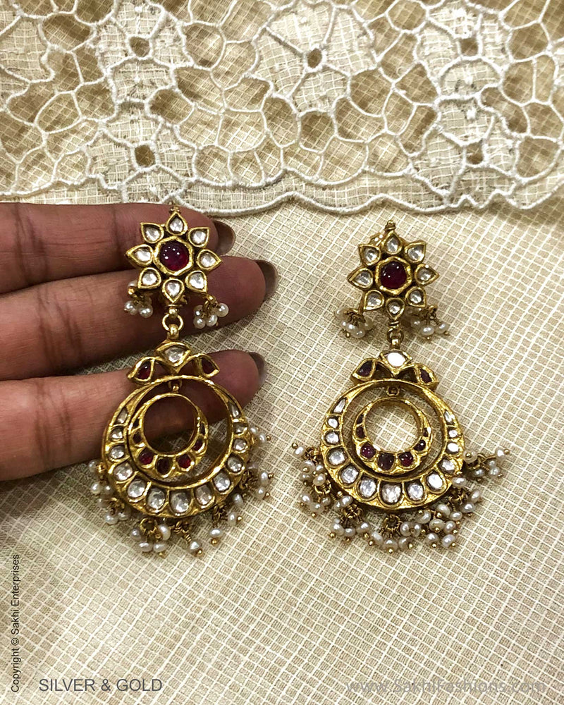 ADDS-24839 - Pure Gold With Multi Color Stones Designed Earring