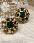 ADDS-24840 - Pure Gold With Multi Color Stones Designed Earring