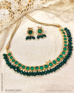 ADDS-24844 - Pure Gold & Silver With Multi Stone & Beeds Designed Necklace & Earring