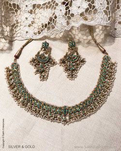 ADDS-24846 - Pure Gold & Silver With Multi Stone & Beeds Designed Necklace & Earring
