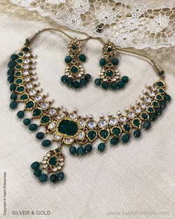 ADDS-24847 - Pure Gold & Silver With Multi Stone & Beeds Designed Necklace & Earring