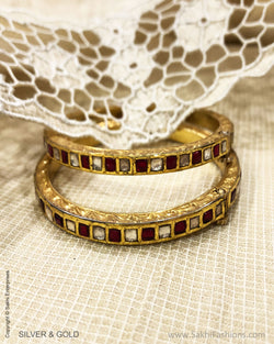 ADDS-24848 -Pure Gold & Multi Stone & Pearl Designed Bangle