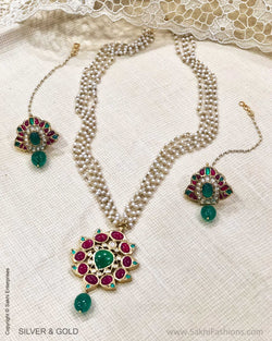 ADDS-24853 - Pure Gold & Silver Necklace & Earring