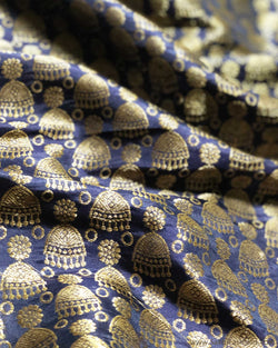 BL-S16516 - Navy Blue &  Pure Banarsi Silk Blouse