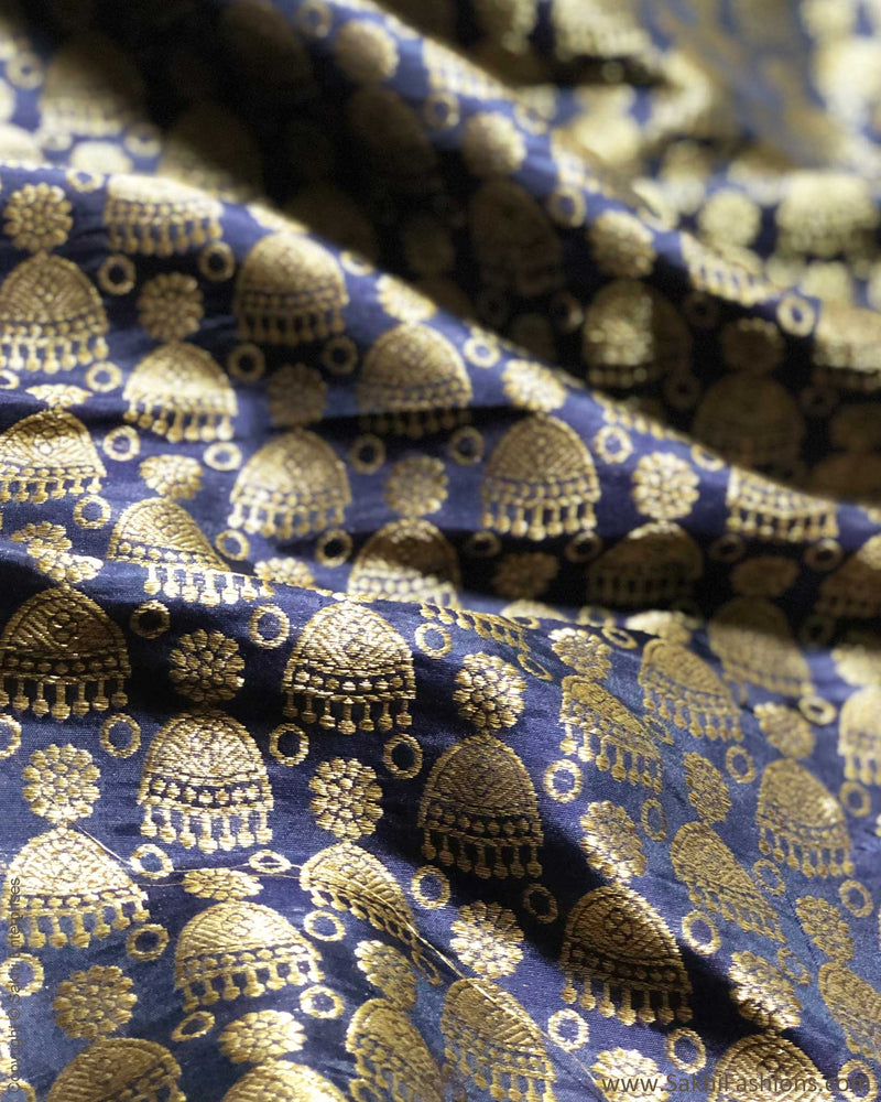 BL-S16516 - Navy Blue &  Pure Banarsi Silk Blouse