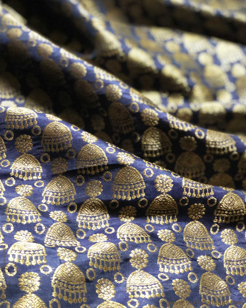 BL-S16516 - Navy Blue &  Pure Banarsi Silk Blouse