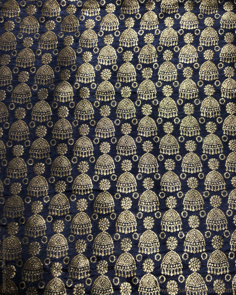 BL-S16516 - Navy Blue &  Pure Banarsi Silk Blouse