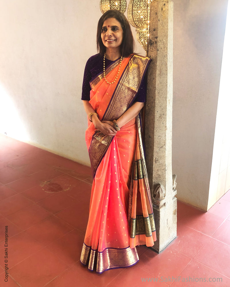 EE-S27295 Peach Katan Chanderi