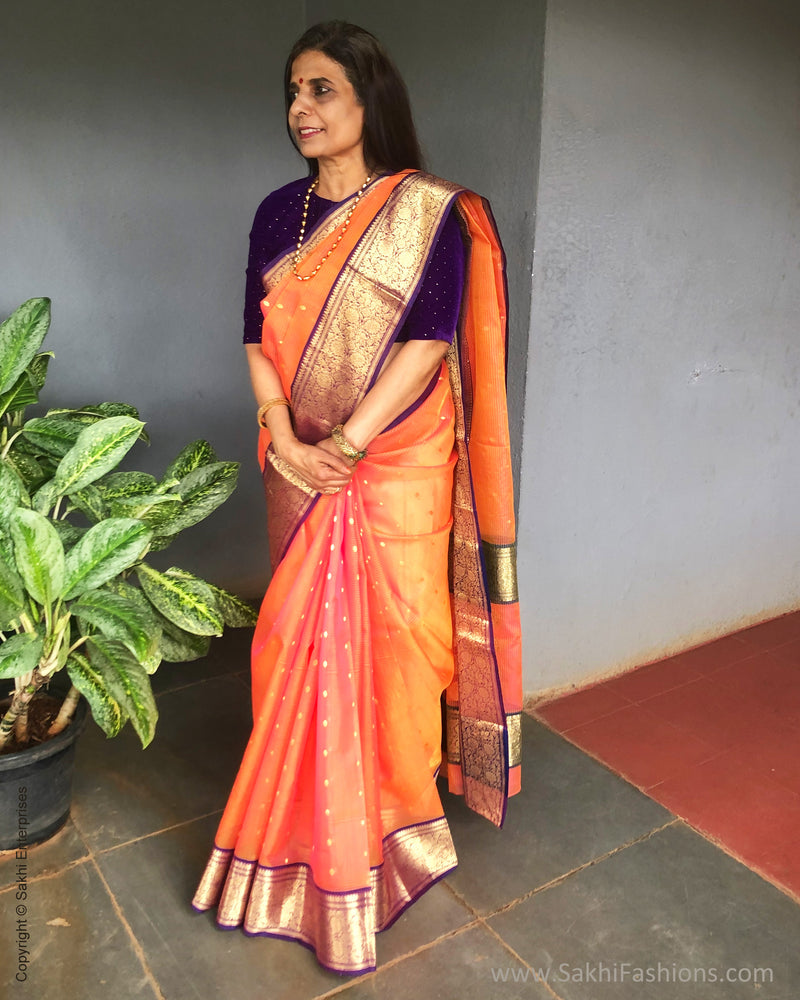 EE-S27295 Peach Katan Chanderi