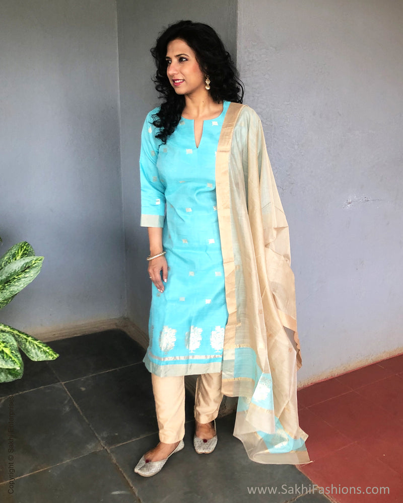 EE-S27841 Blue Chanderi Set
