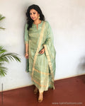 EE-S26798 Chanderi Tissue Green Set
