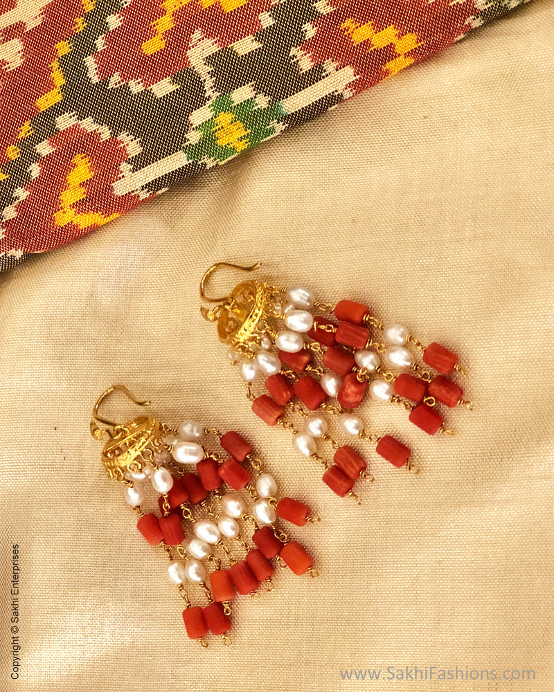 Buy One Gram Gold Red Coral Stud Earring Pavazham Kammal Model for Women