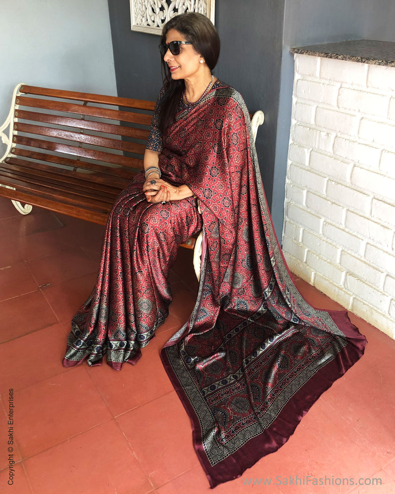 EE-S28527 Maroon Ajrakh Sari