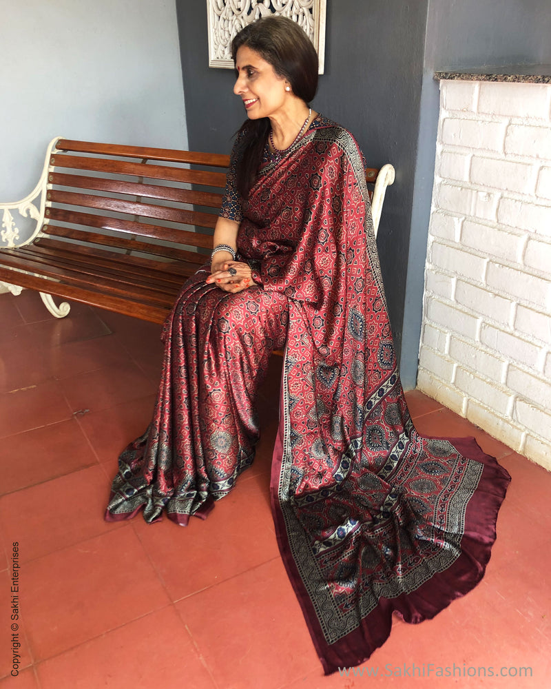 EE-S28527 Maroon Ajrakh Sari