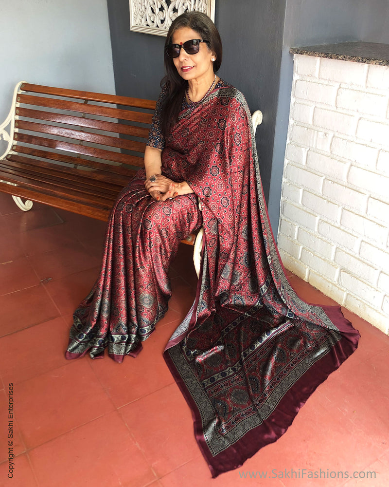 EE-S28527 Maroon Ajrakh Sari