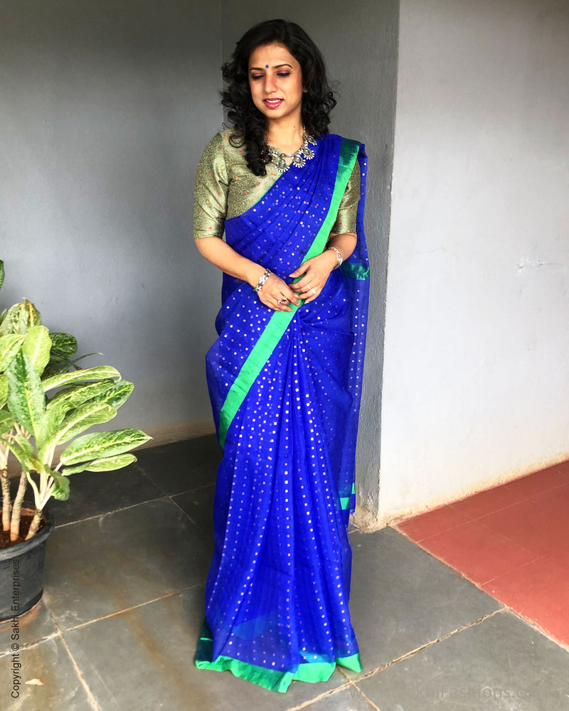 EE-S31167 Blue Green Kora Saree