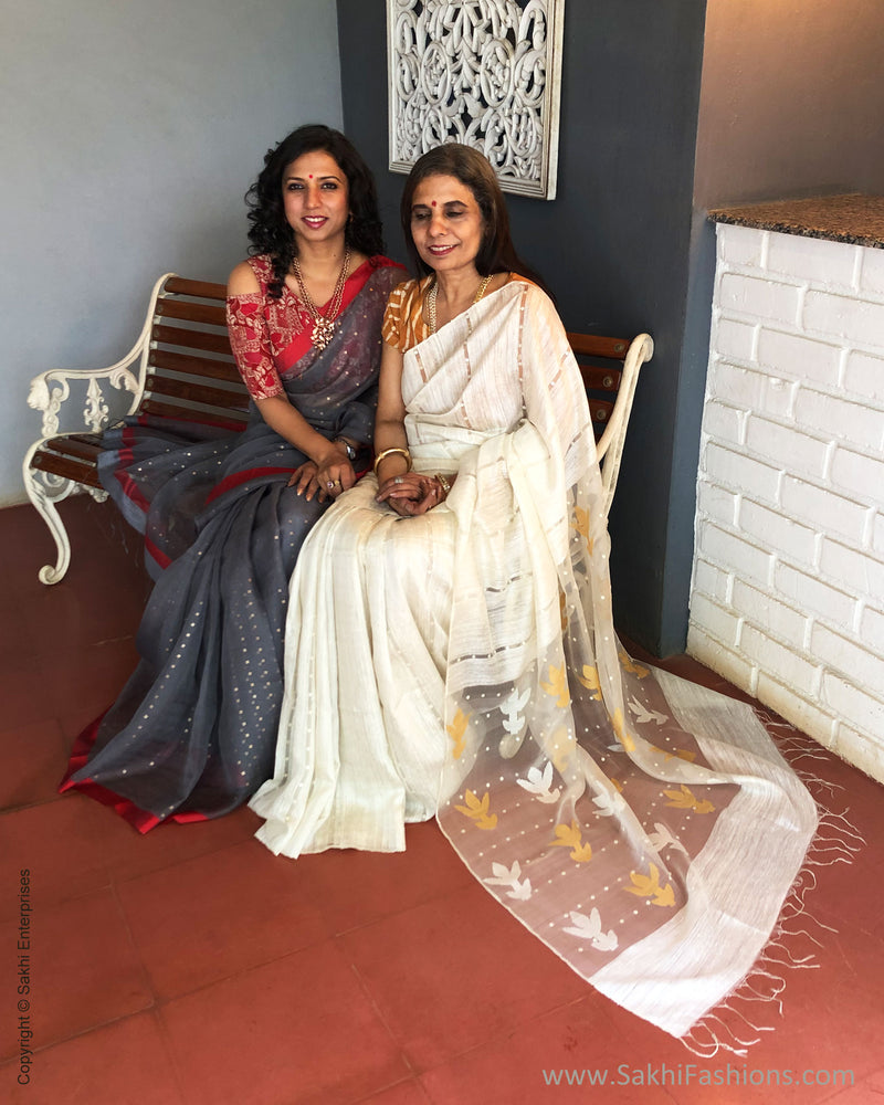 EE-S31166 Grey woven Sequin Saree