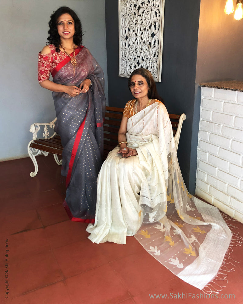 EE-S31166 Grey woven Sequin Saree