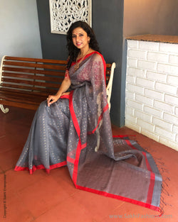 EE-S31166 Grey woven Sequin Saree