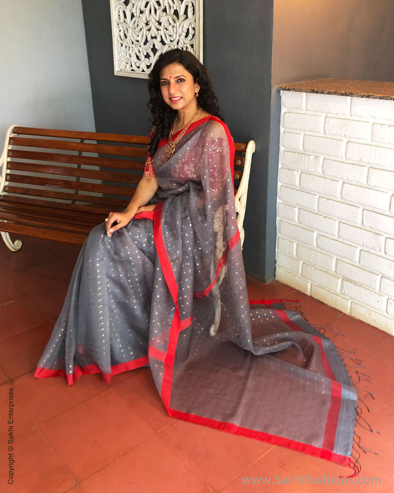 EE-S31166 Grey woven Sequin Saree