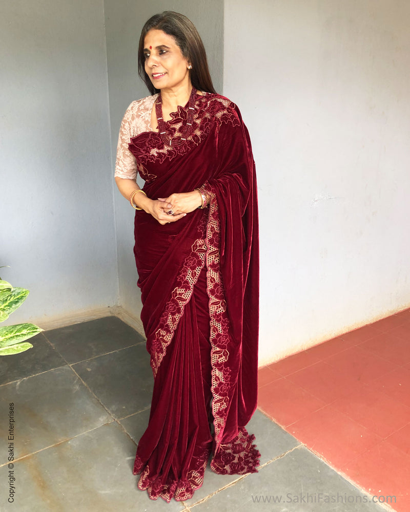 EE-S31235 Maroon Cutwork Sari