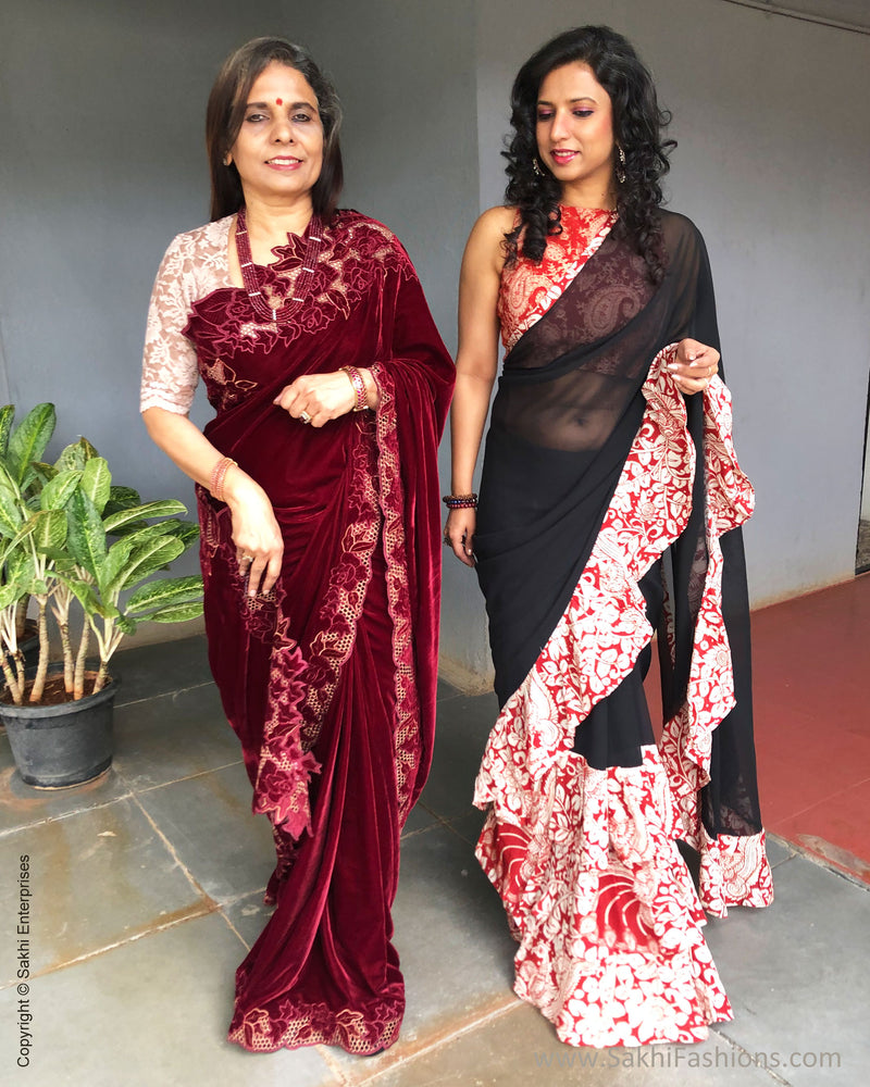 EE-S31235 Maroon Cutwork Sari
