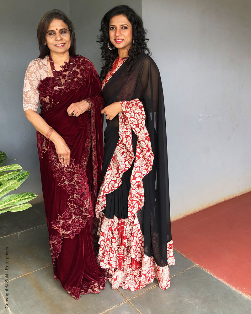 EE-S31235 Maroon Cutwork Sari