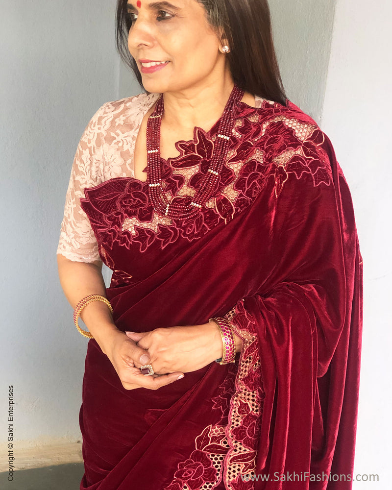 EE-S31235 Maroon Cutwork Sari