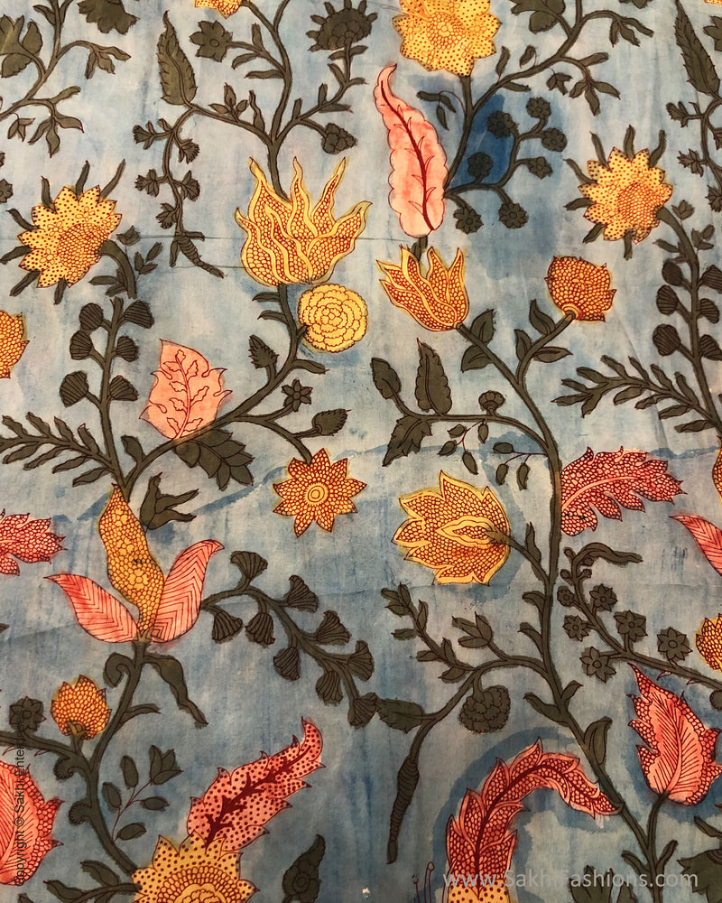 BL-F32019 Blue Silk Kalamkari