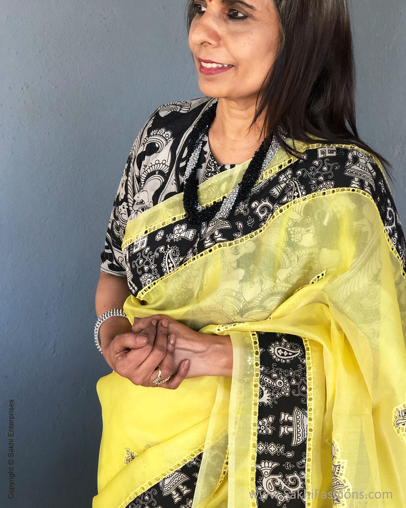 EE-S31917 Lemon Organza Sari