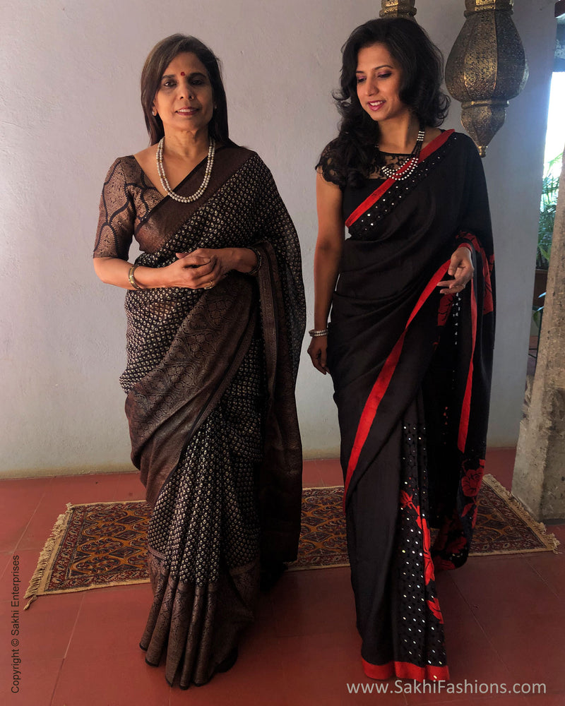 EE-S32150 Black Red Cutwork Saree