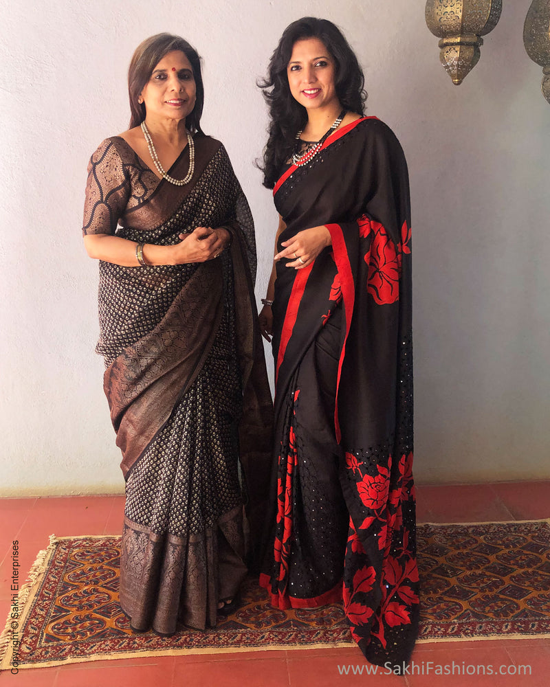 EE-S32150 Black Red Cutwork Saree