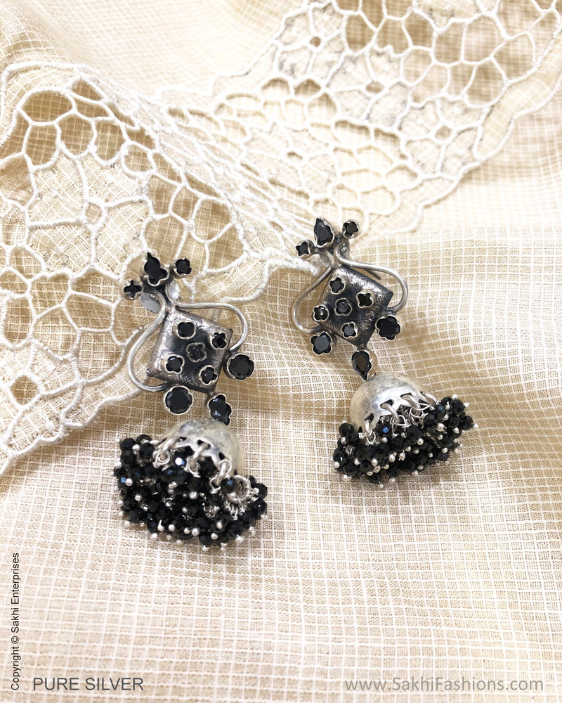 ASDS-30567 Black Silver Earring