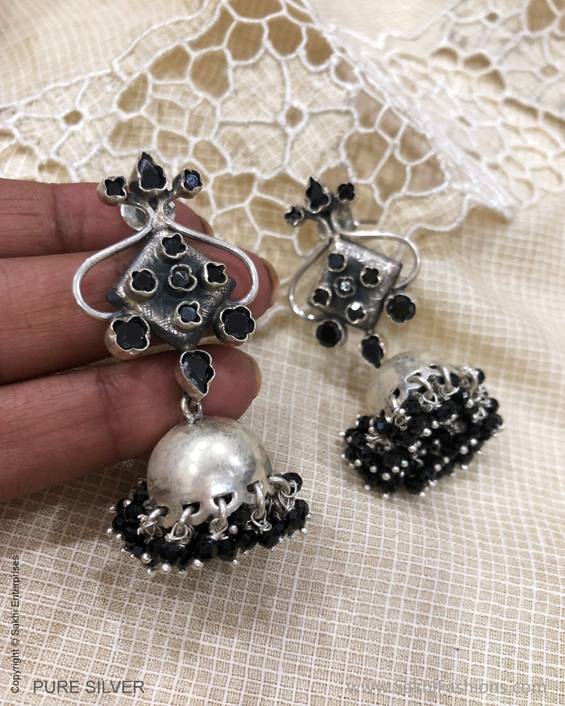 ASDS-30567 Black Silver Earring