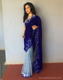 EE-S31287 Blue Cutwork Sari