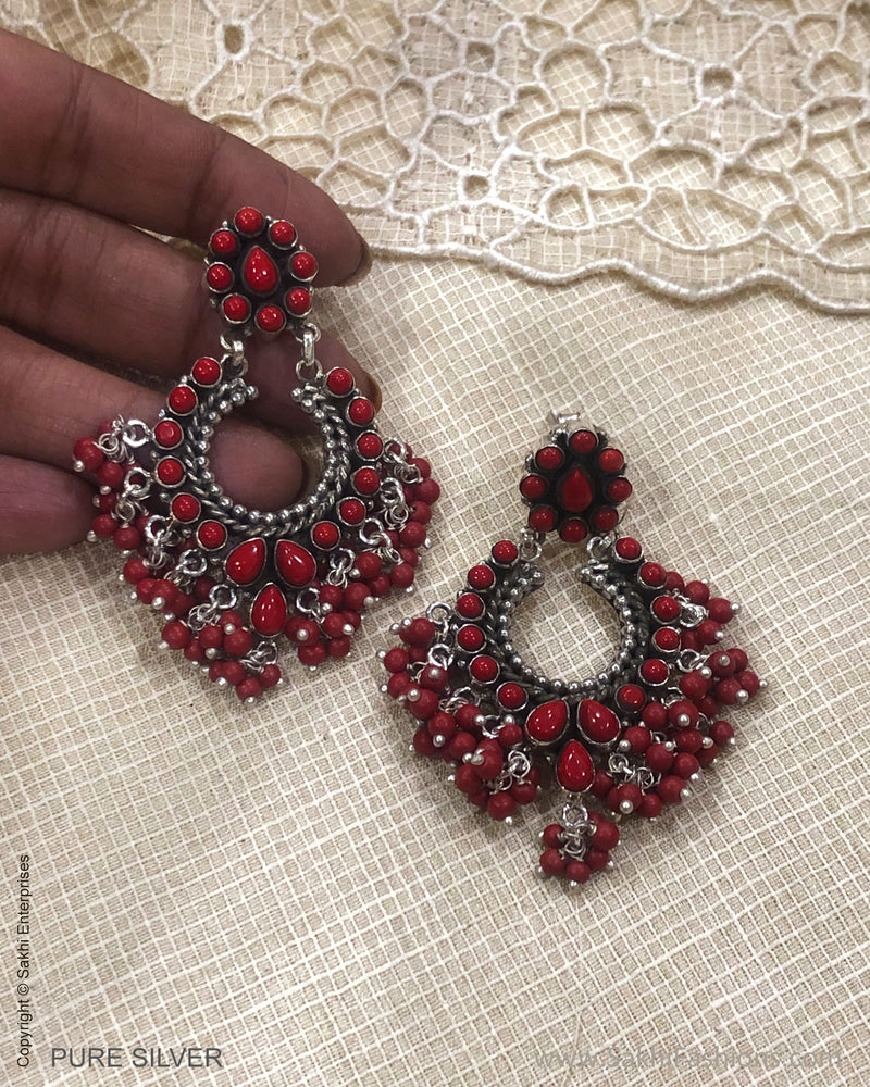 ASDS-33512 Coral Silver Chaandbali