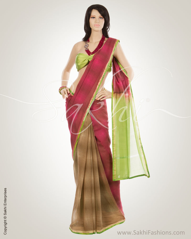 BGN-27475 - Beige & Pink Chanderi Saree