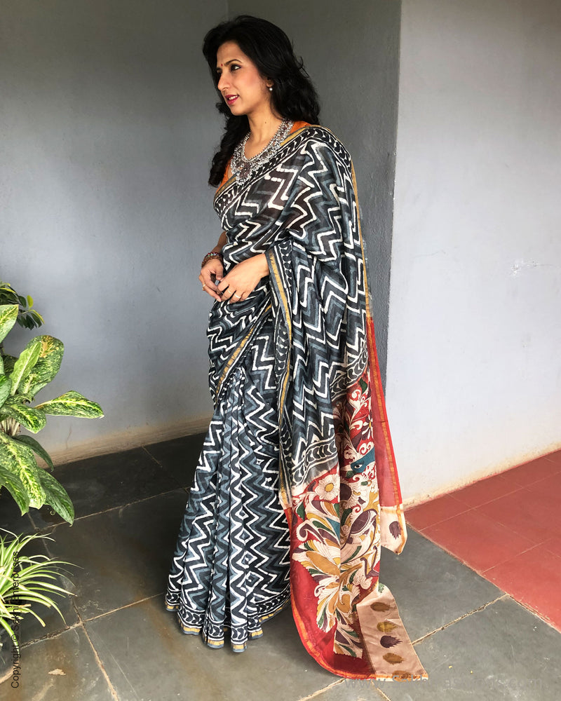EE-S34321 Grey Dabu Chanderi