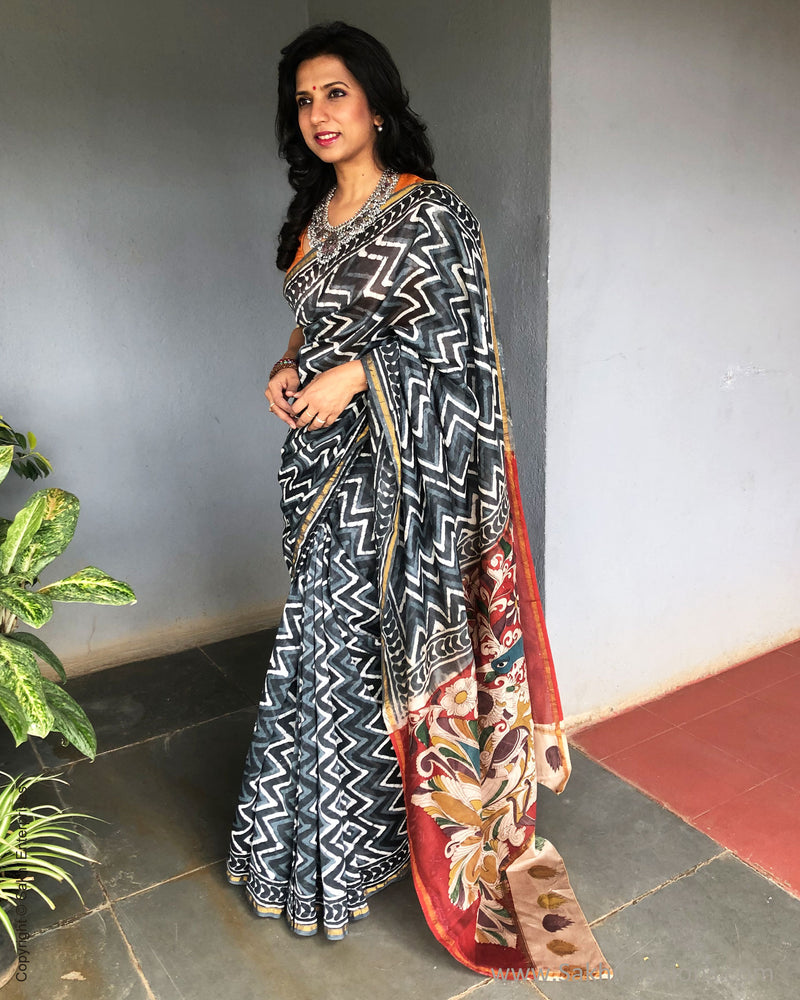 EE-S34321 Grey Dabu Chanderi