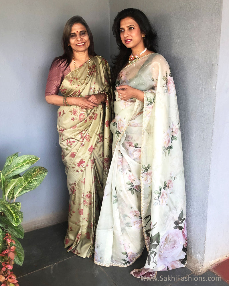 EE-S36042 Olive Green Saree