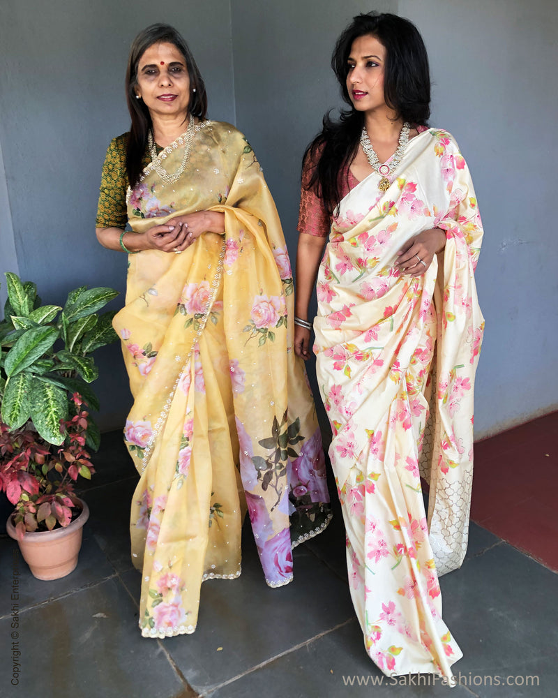 EE-S36045 Cream Flora Saree