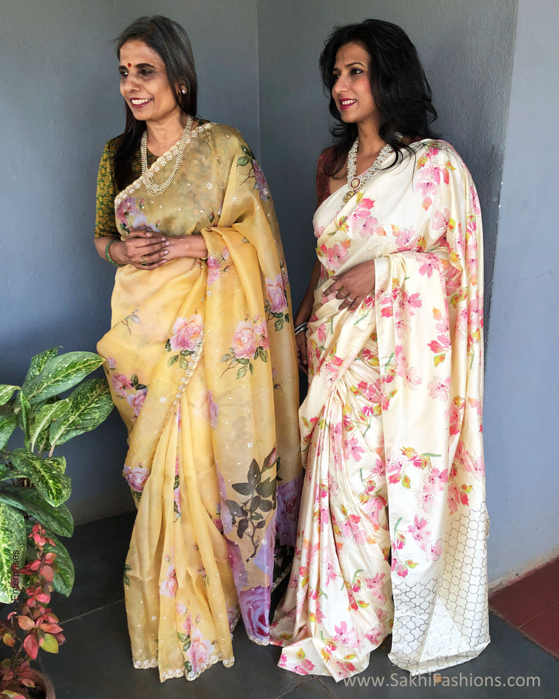 EE-S36045 Cream Flora Saree